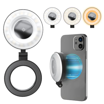 Phone Ring Light Rechargeable Magnetic 3 Light Modes 180° Compatible with iPhone and Android