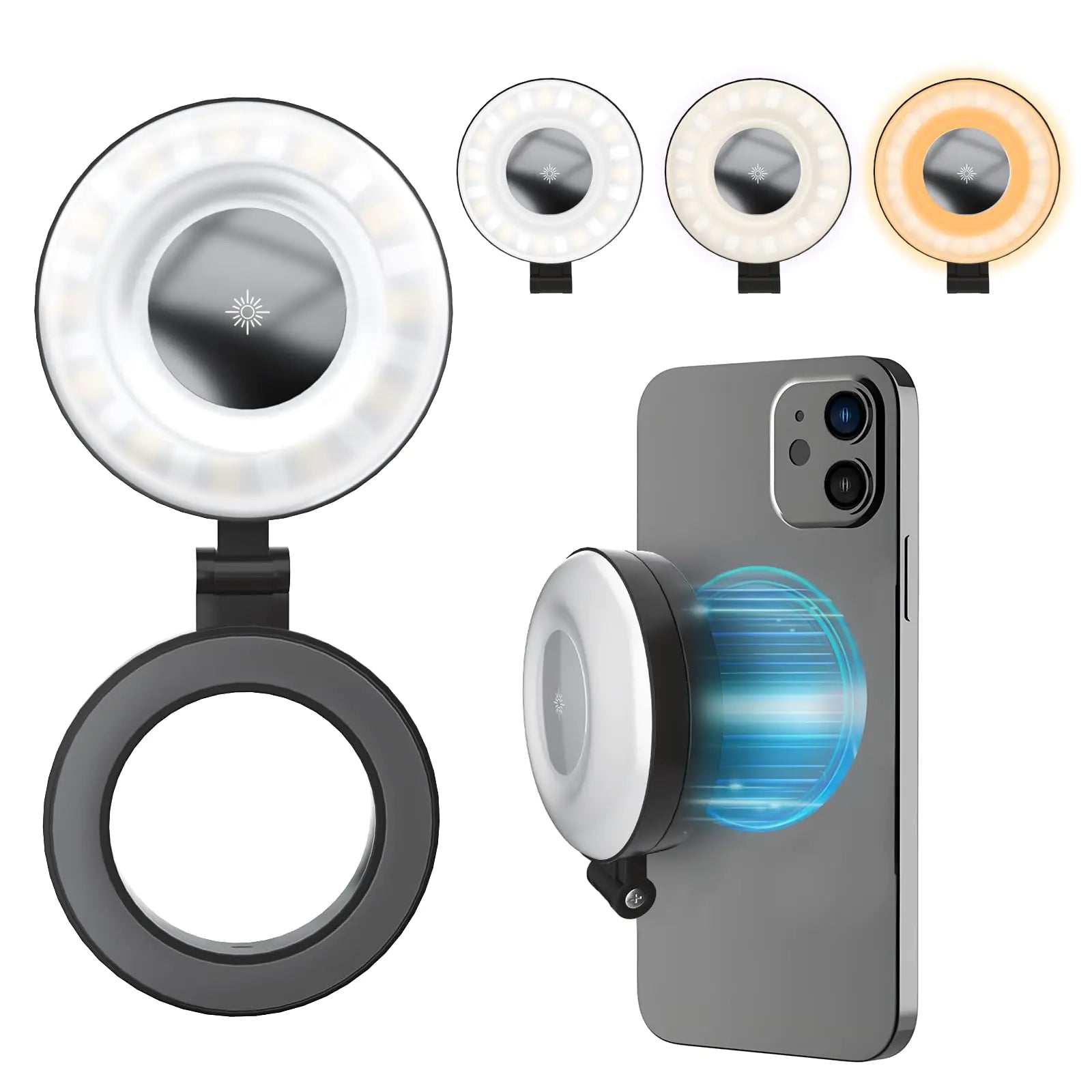 Phone Ring Light Rechargeable Magnetic 3 Light Modes 180° Compatible with iPhone and Android